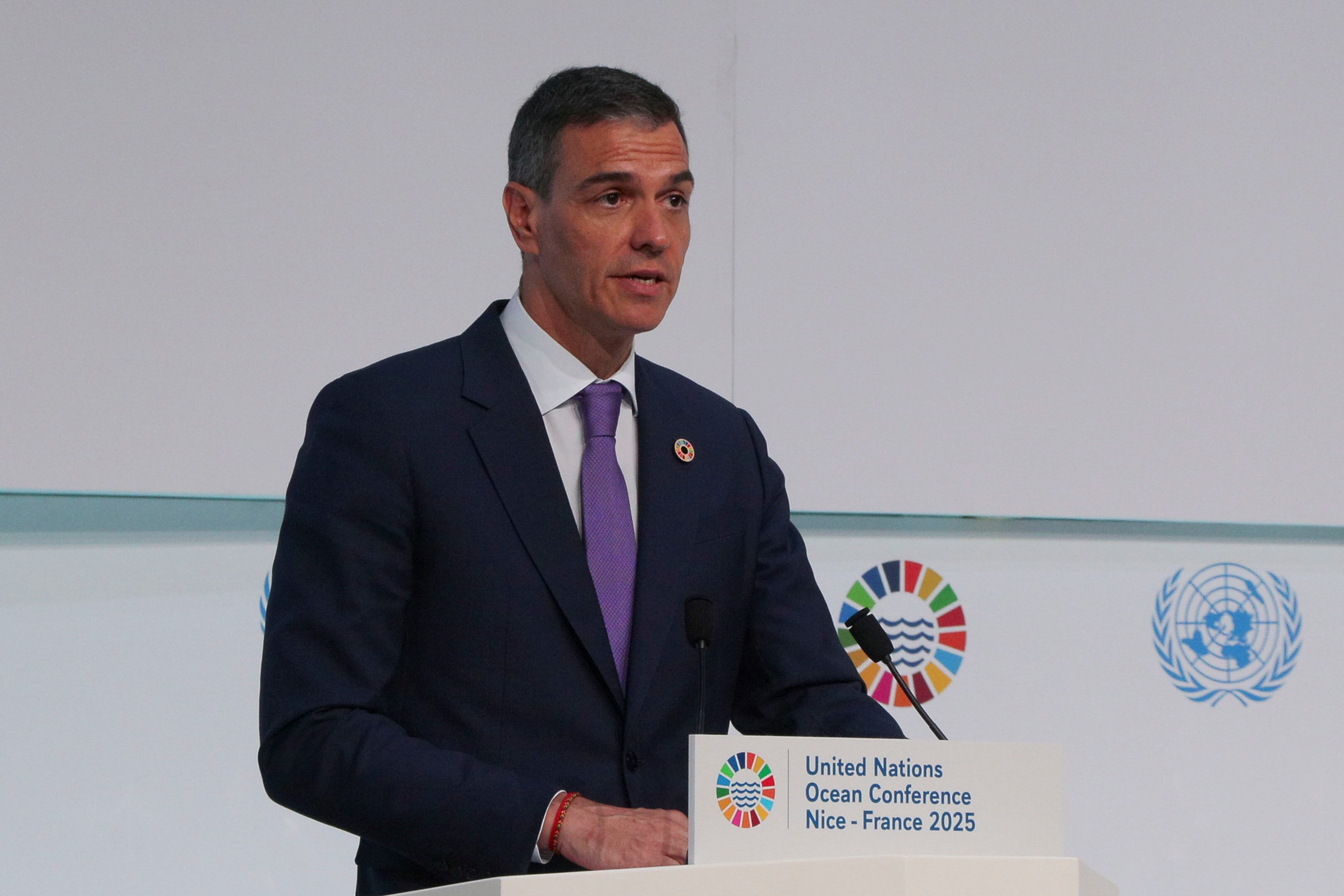 Pedro Sánchez en un acto sobre el Pacto europeo de los Océanos, con motivo de la Cumbre de la ONU sobre los Océanos, en Niza, Francia. EFE/ Edgar Sapiña Manchado.