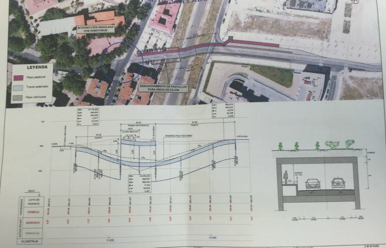 Plano con los detalles del túnel que se construirá en la Pilarica