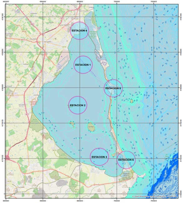 Mapa para la instalación de boyas en el Mar Menor