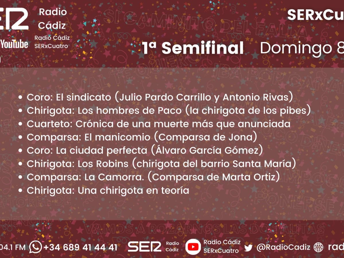 Quién canta hoy en el COAC 2026: orden de actuación de la primera sesión de Semifinales