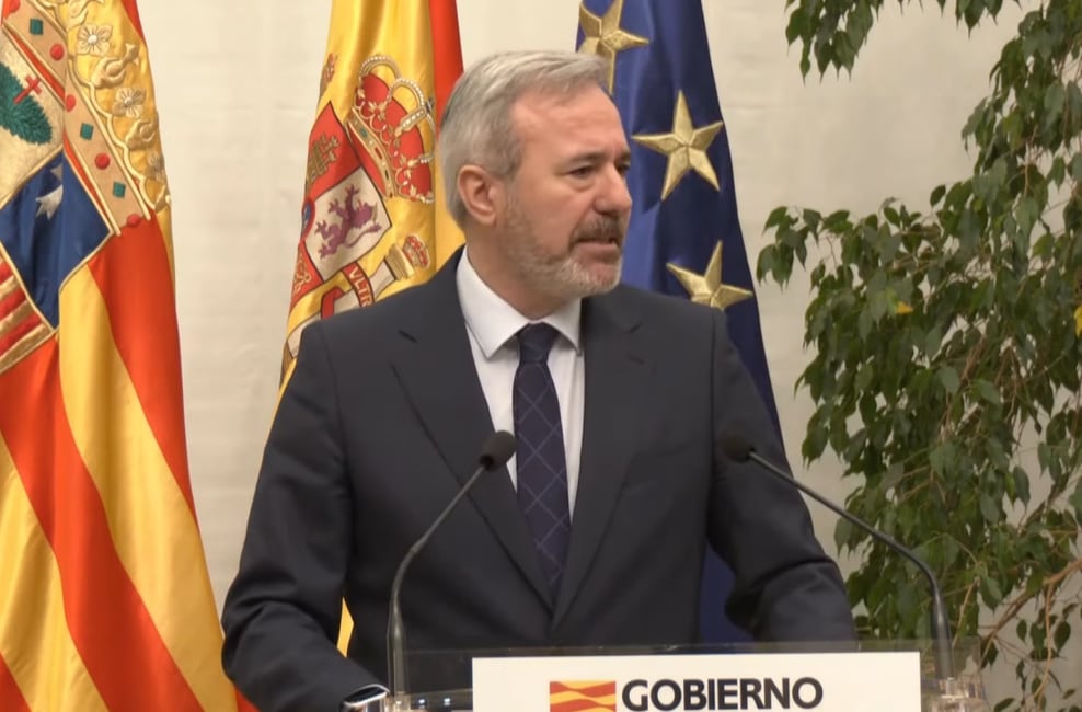 El presidente aragónes, Jorge Azcón, en su comparecencia este lunes