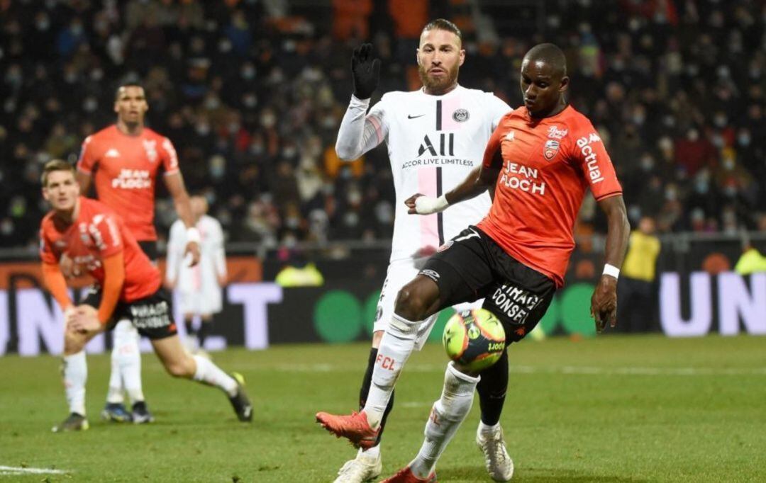 Sergio Ramos en el partido frente al Lorient