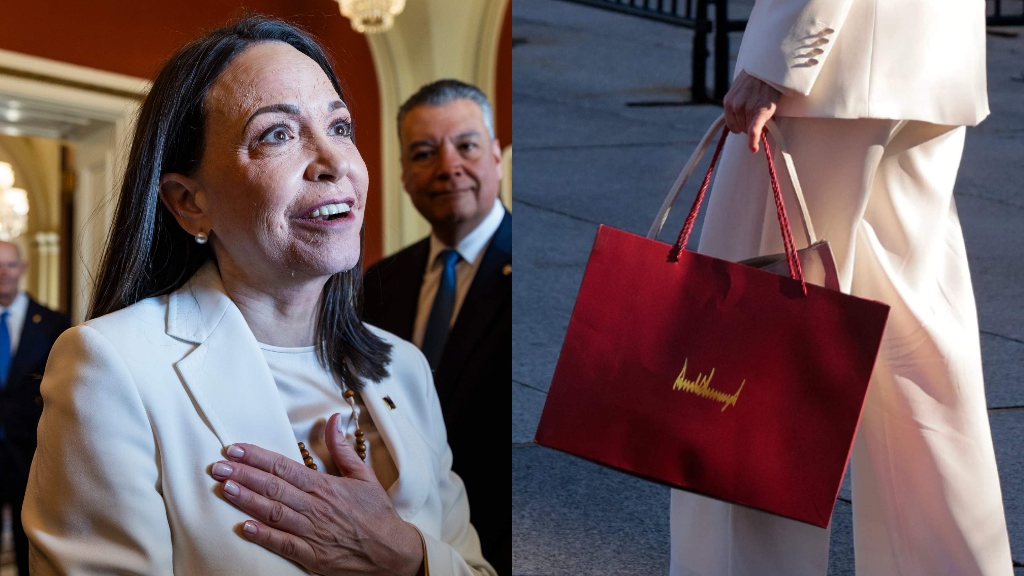 María Corina Machado durante su viaje a Washington para reunirse con Donald Trump