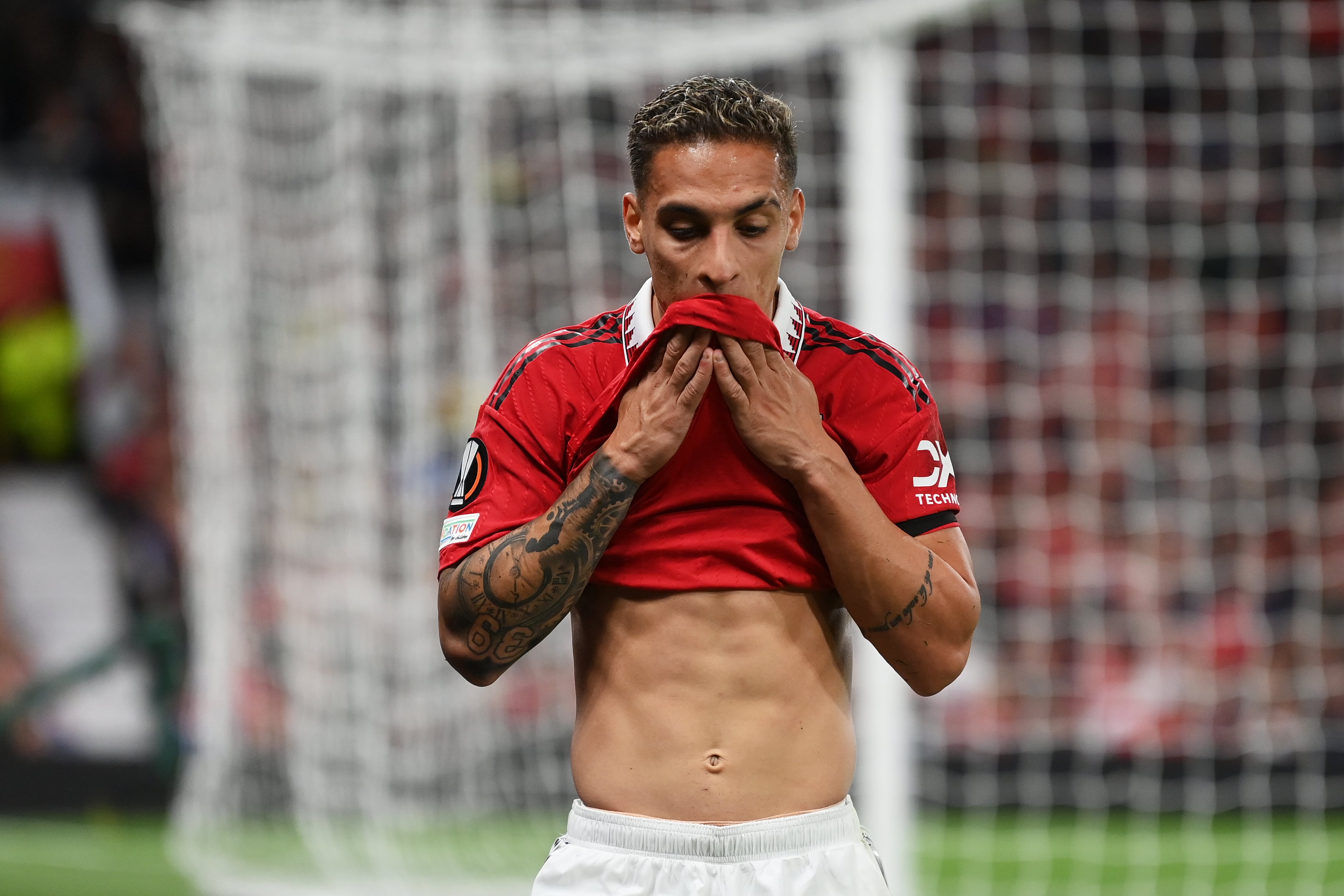 Antony, durante un partido con el Manchester United. (Photo by Michael Regan/Getty Images)