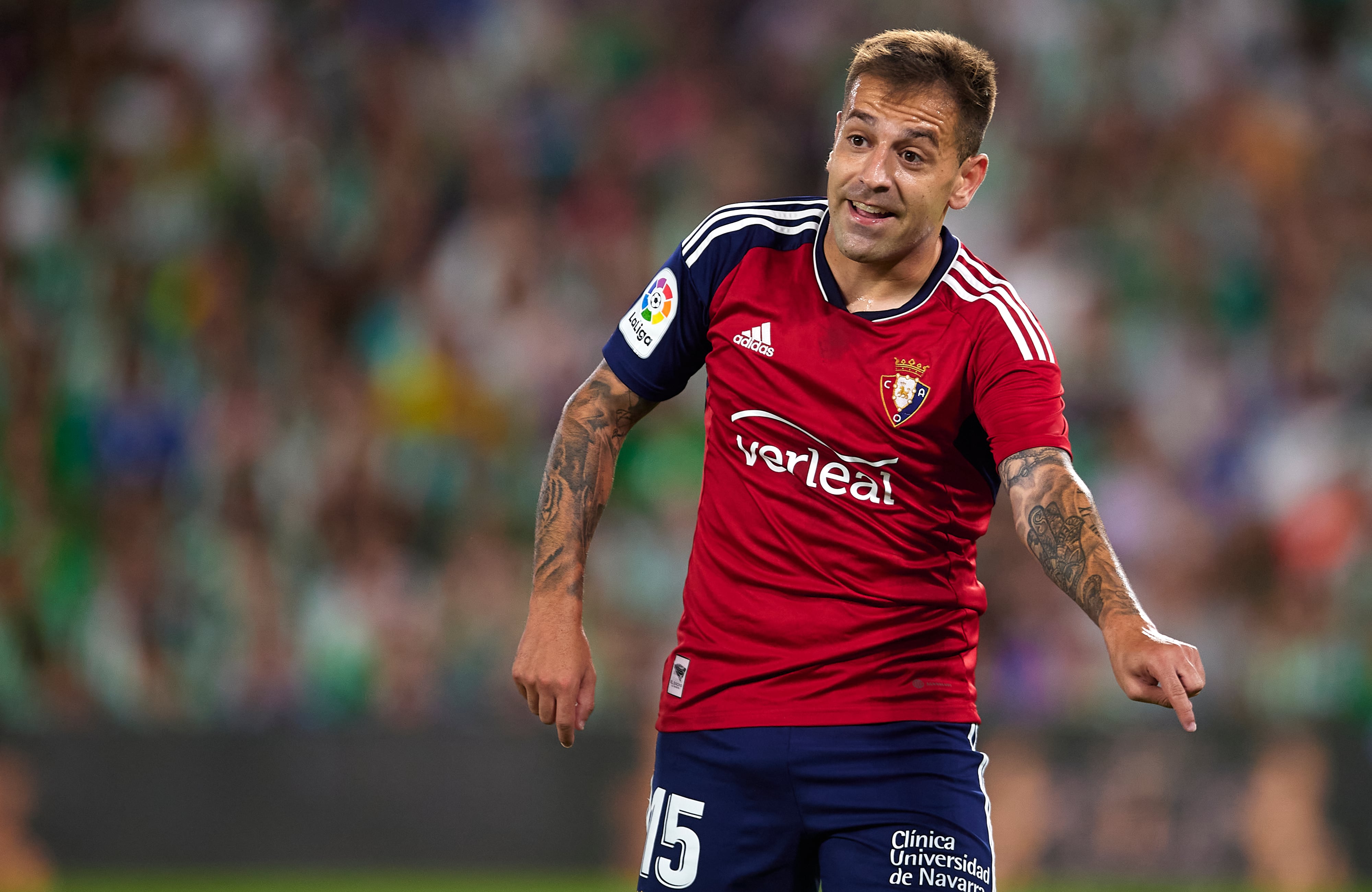 SEVILLE, SPAIN - AUGUST 26: Ruben Pena of CA Osasuna reacts during the LaLiga Santander match between Real Betis and CA Osasuna at Estadio Benito Villamarin on August 26, 2022 in Seville, Spain. (Photo by Juanjo Ubeda/Quality Sport Images/Getty Images)