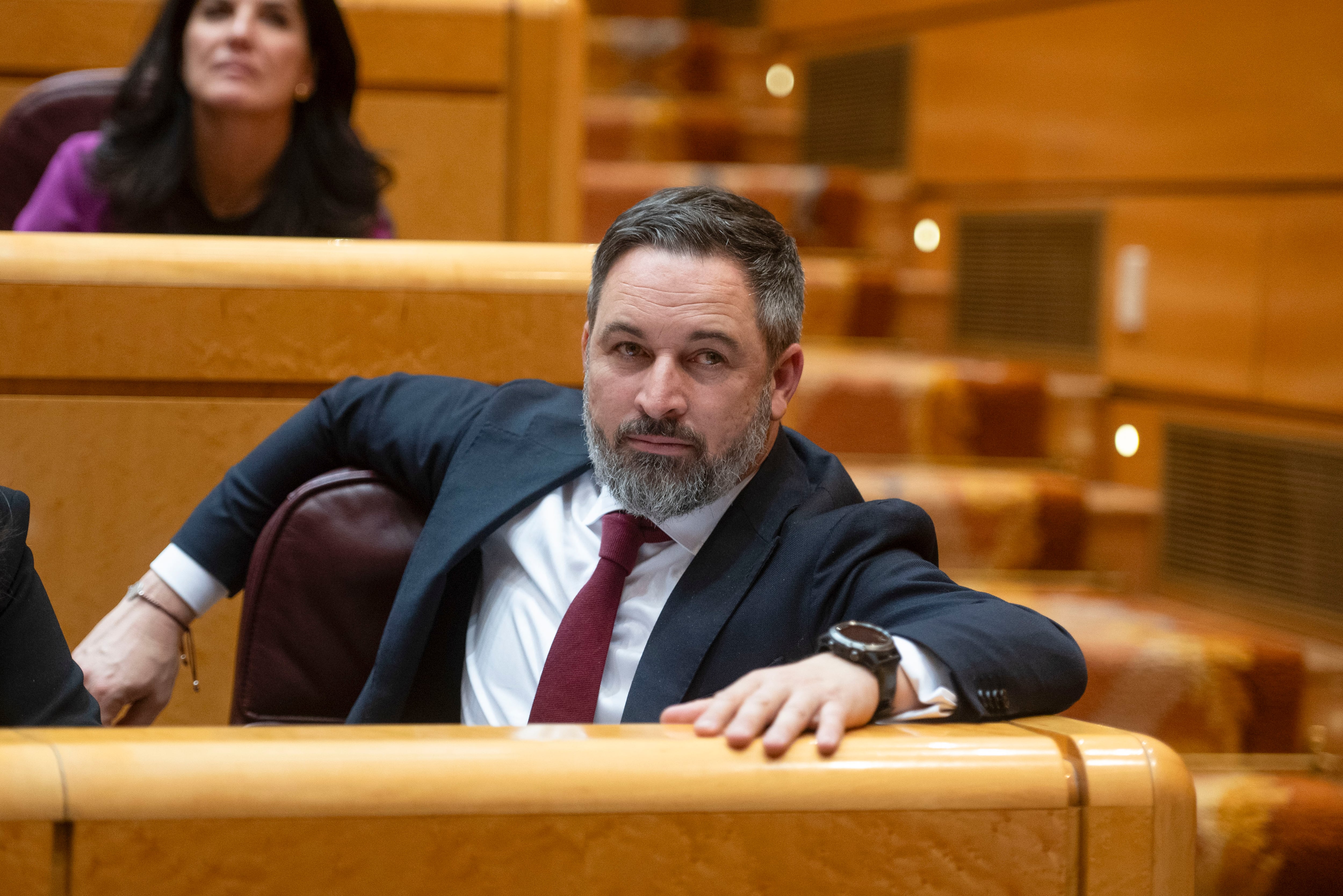 El líder de Vox, Santiago Abascal, durante un pleno del Congreso