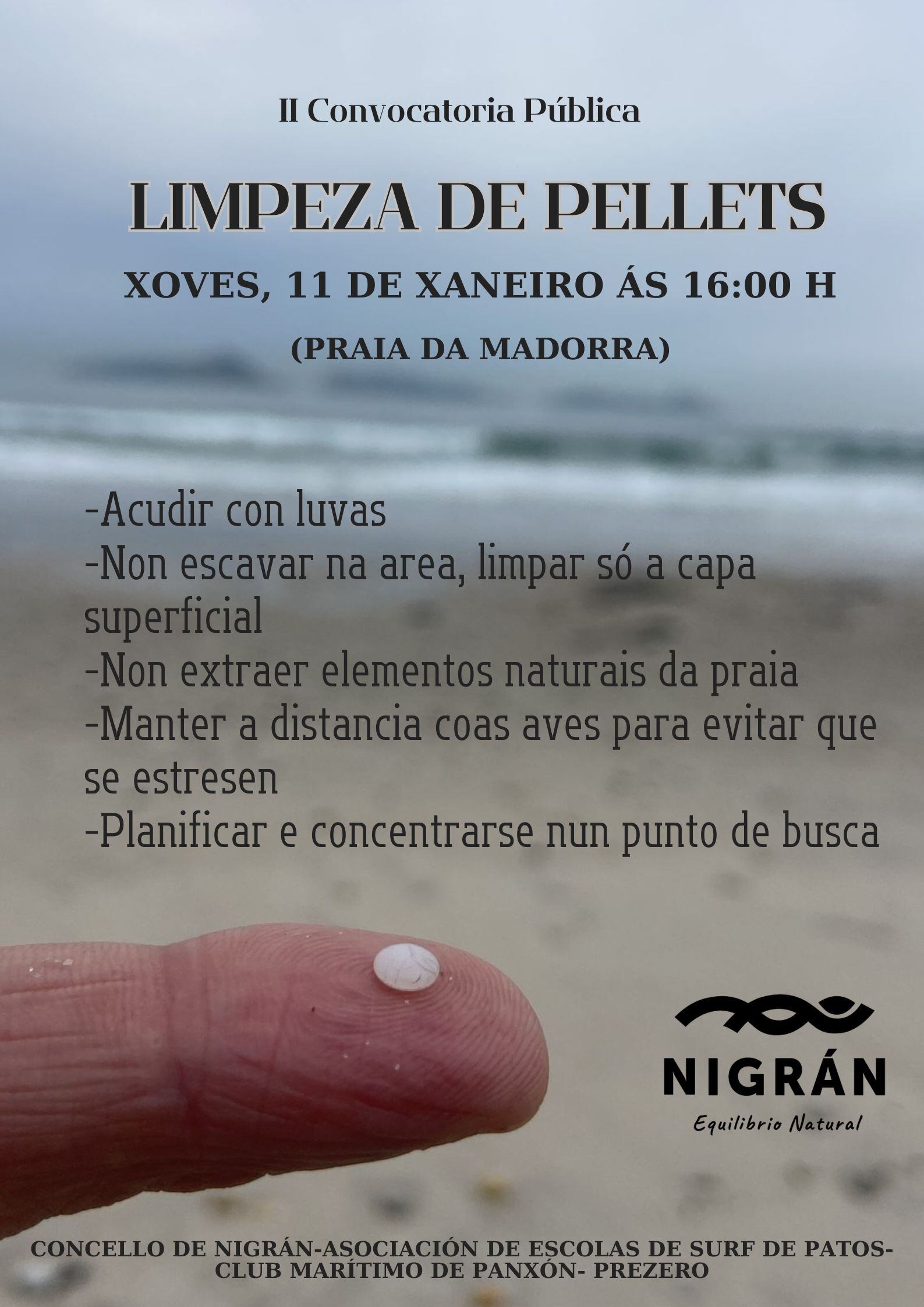 Cartel de la convocatoria de limpieza de pellets en A Madorra