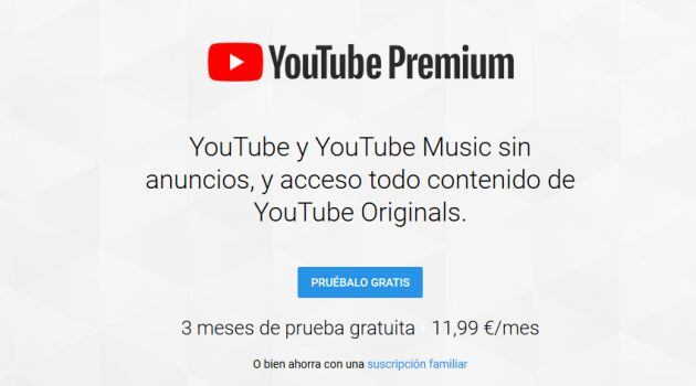 YouTube Premium sale a la venta desde 11,99 euros al mes.