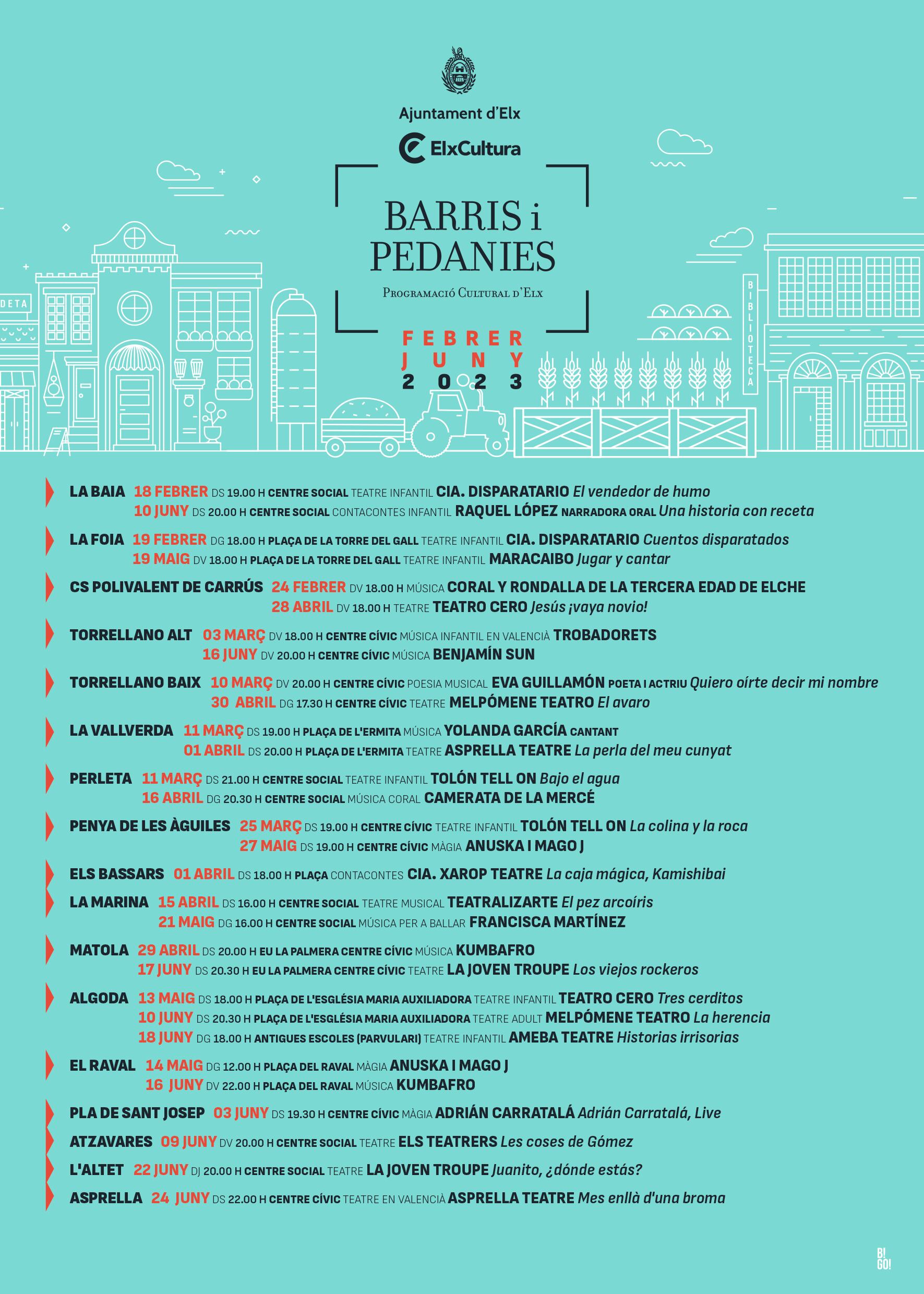 Programación cultural Elche, barrios y pedanías