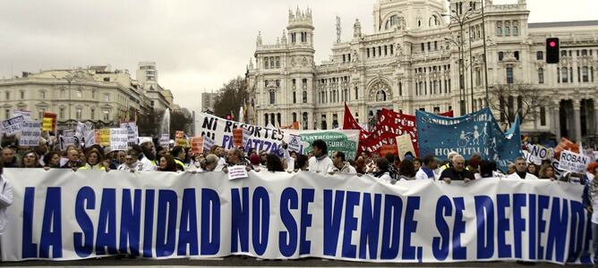 Protestas contra la privatización sanitaria en Madrid.