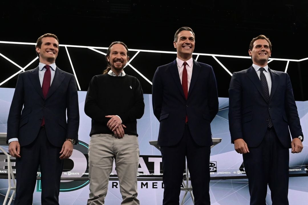 Imagen de los líderes de PP. Podemos, PSOE y Ciudadanos en el debate de Atresmedia de las pasadas elecciones