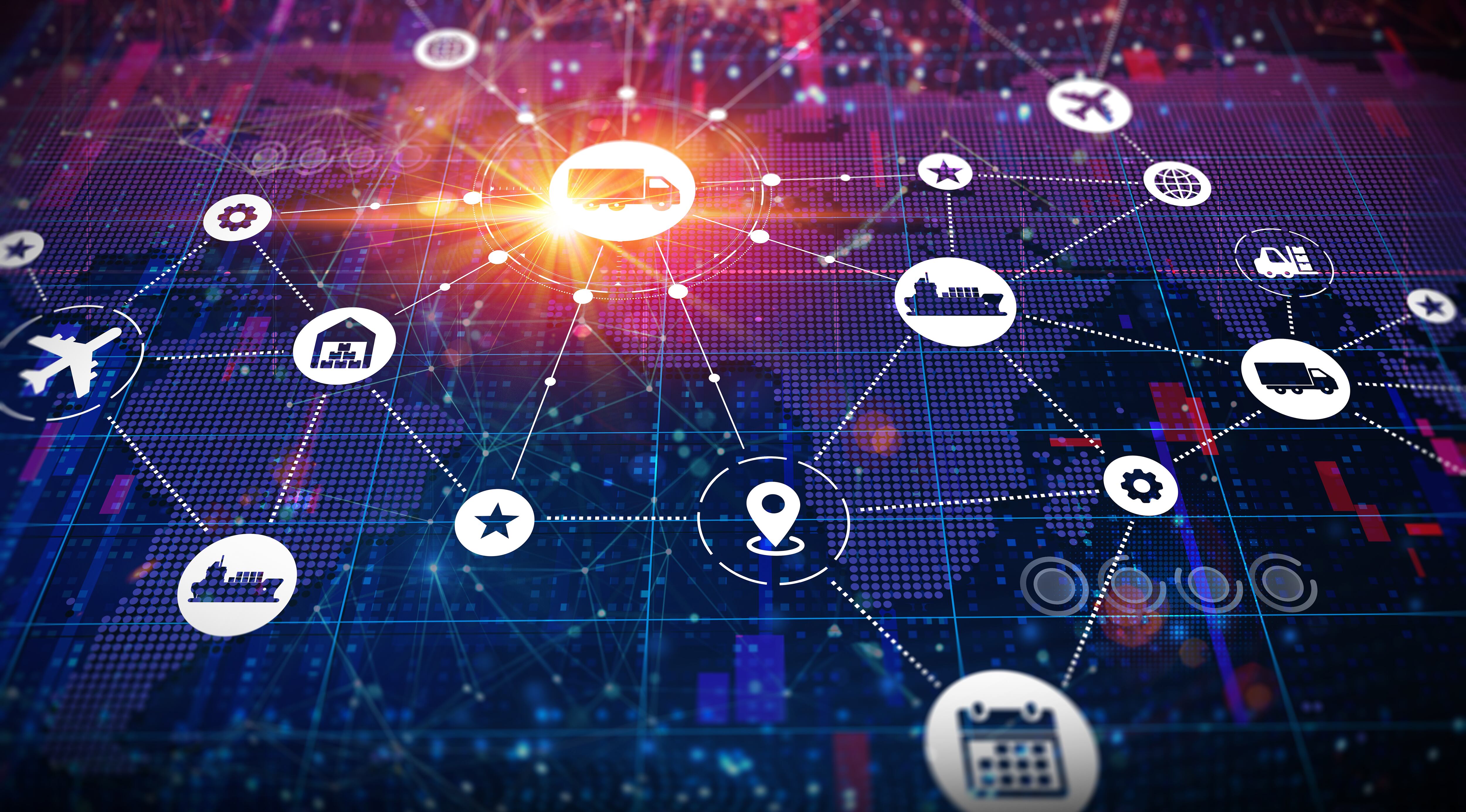 Supply Chain Management - SCM - The Coordinated Process of Producing and Delivering Goods and Services from Suppliers to Consumers - Conceptual Illustration