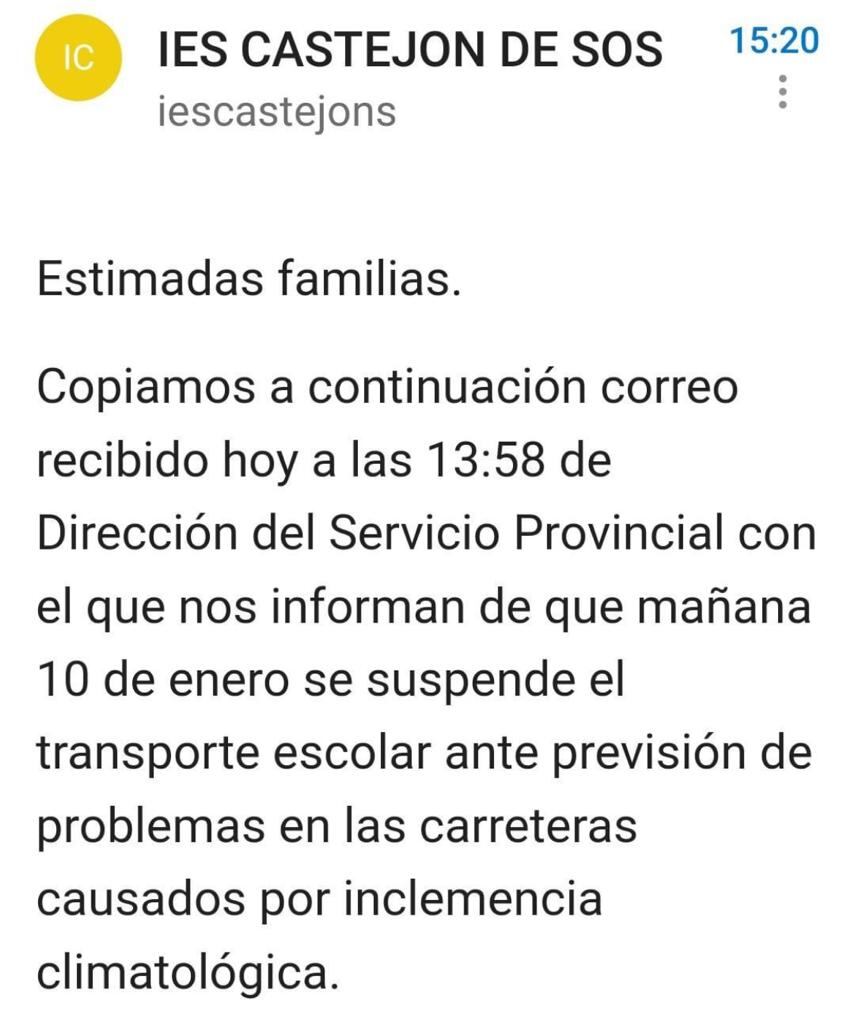 Información ofrecida a las familias por el IES de Castejón de Sos