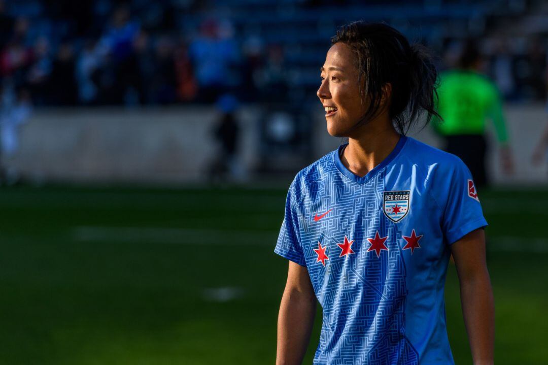 Yuki Nagasato celebrando un gol con el Chicago Red Stars. 