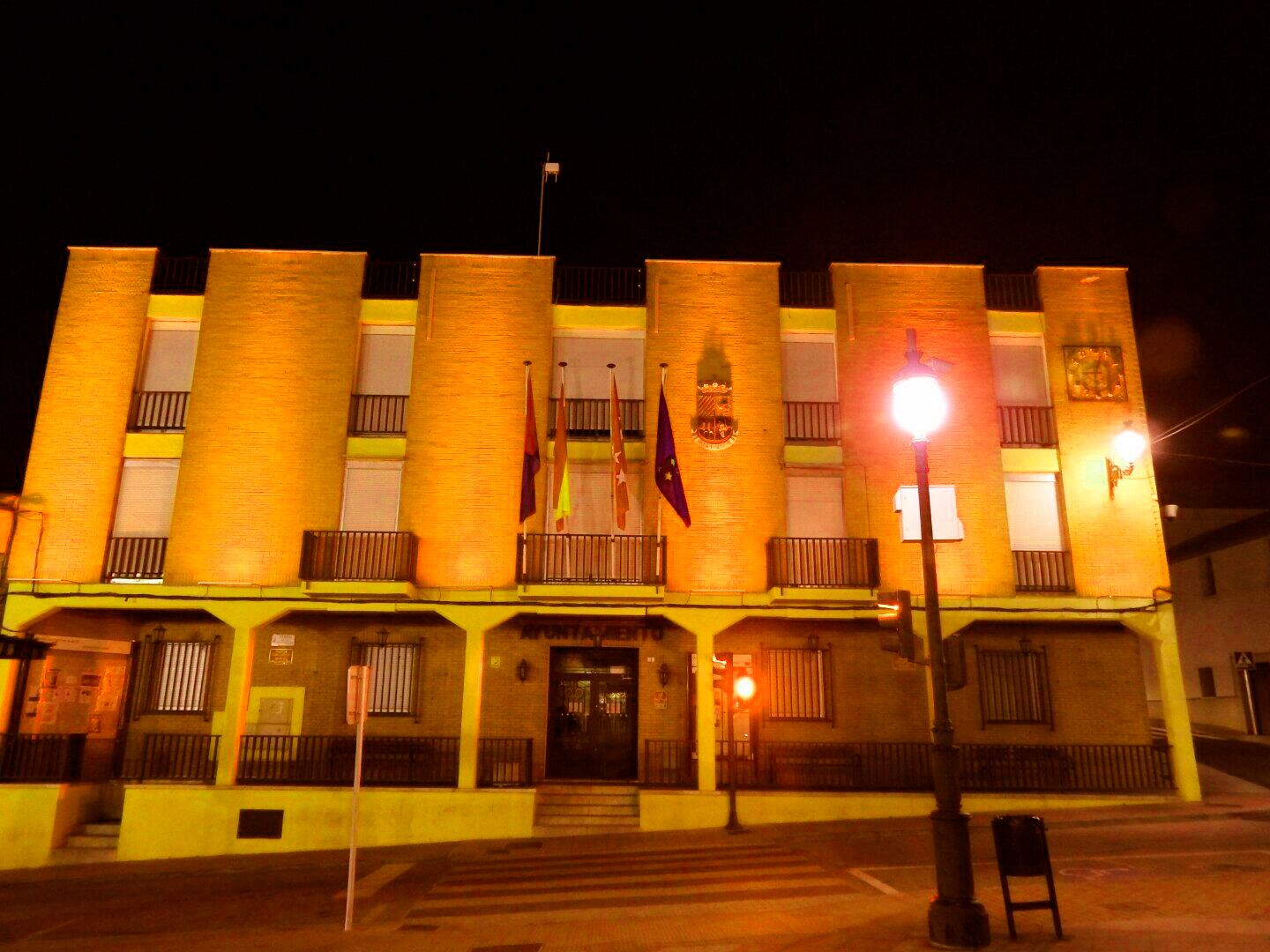 Tanto la fachada como la fuente que da acceso al municipio, se iluminan para visibilizar una dolencia que afecta a alrededor de 400.000 personas en España