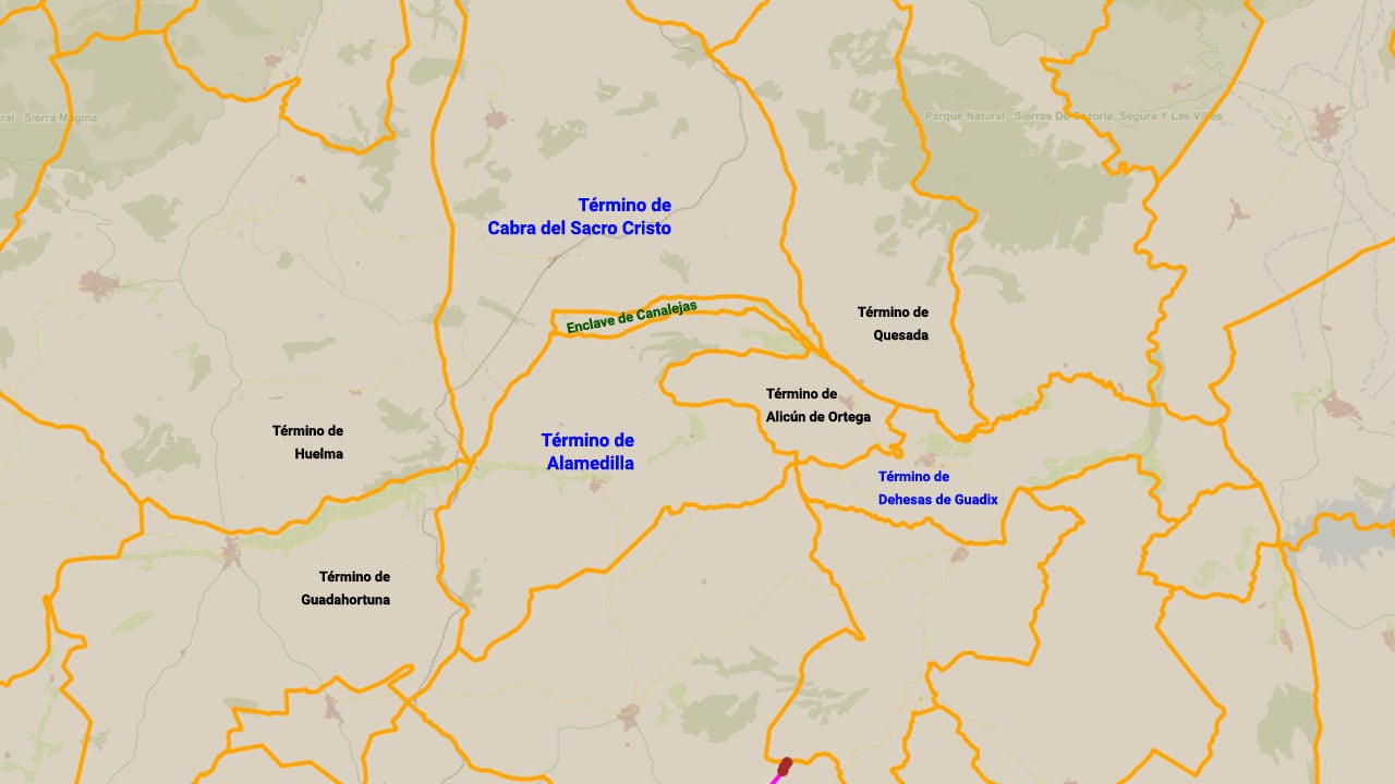 Sobre la cartografía oficial de la Junta, mapa de elaboración propia sobre el deslinde de los términos de Cabra del Santo Cristo (Jaén) y los municipios granadinos de Alamedilla y Dehesas de Guadix