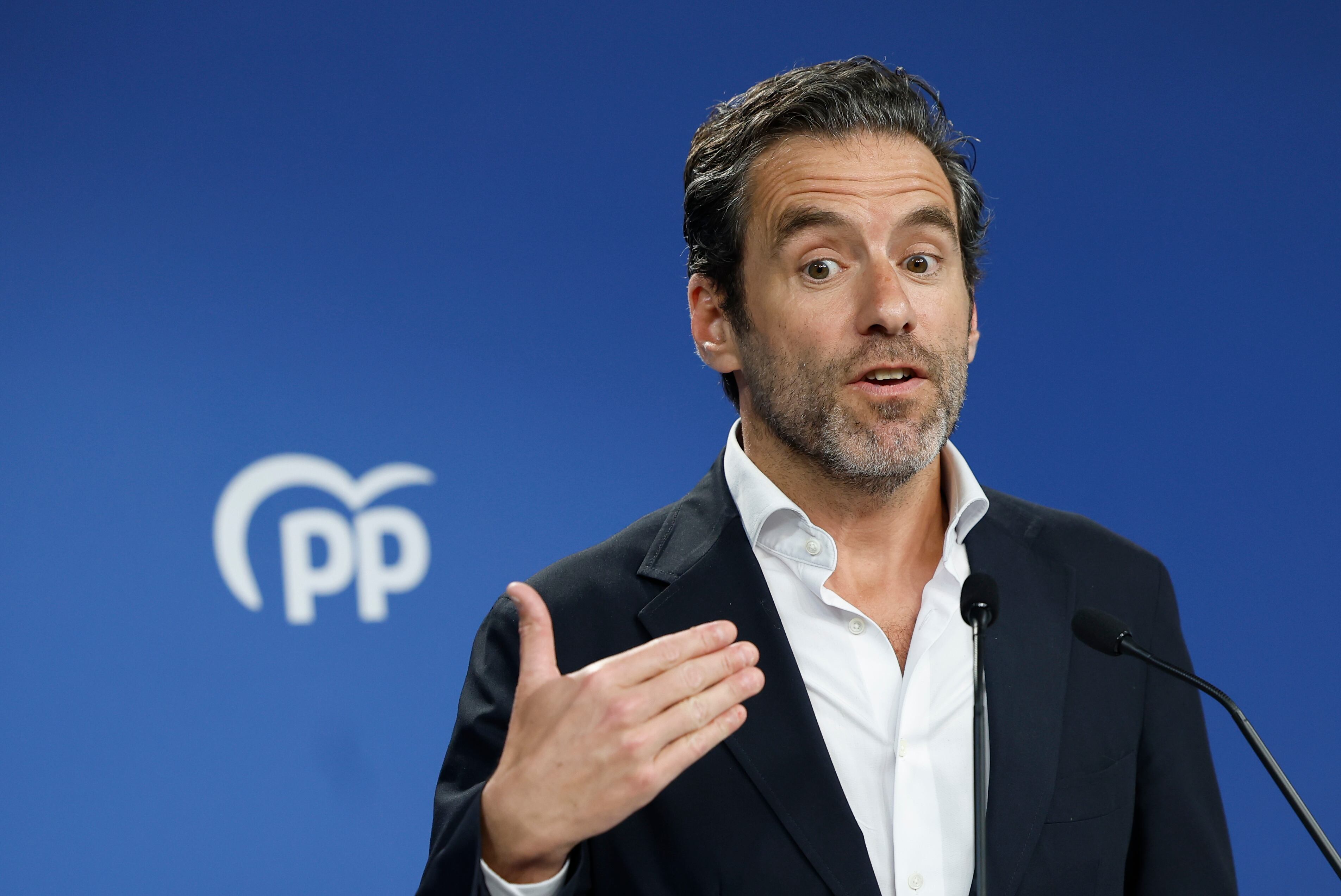 El portavoz del PP, Borja Sémper durante una rueda de prensa celebrada en la sede del partido este lunes en Madrid