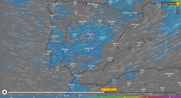 El tiempo previsto para el domingo.