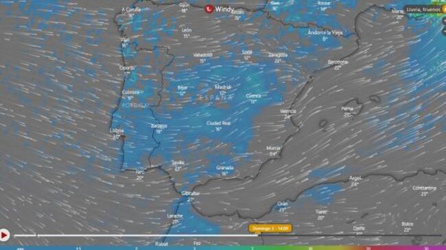 El tiempo previsto para el domingo.