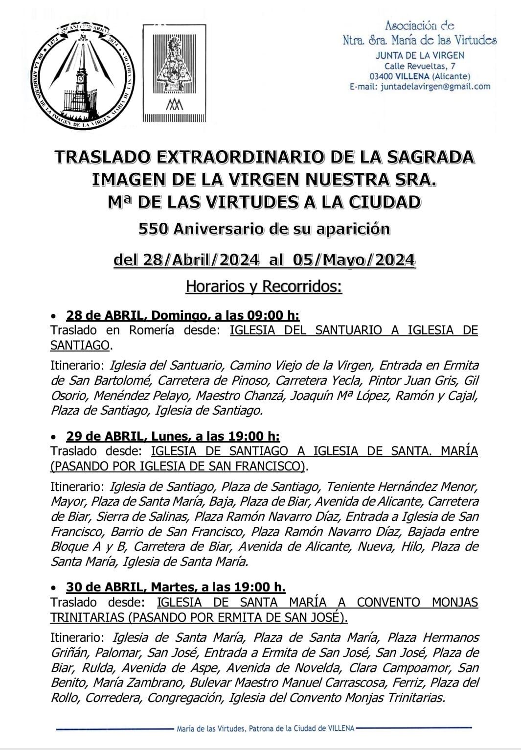 Programa de los horarios y traslados