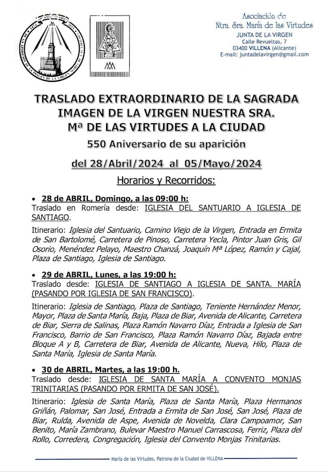 Programa de los horarios y traslados