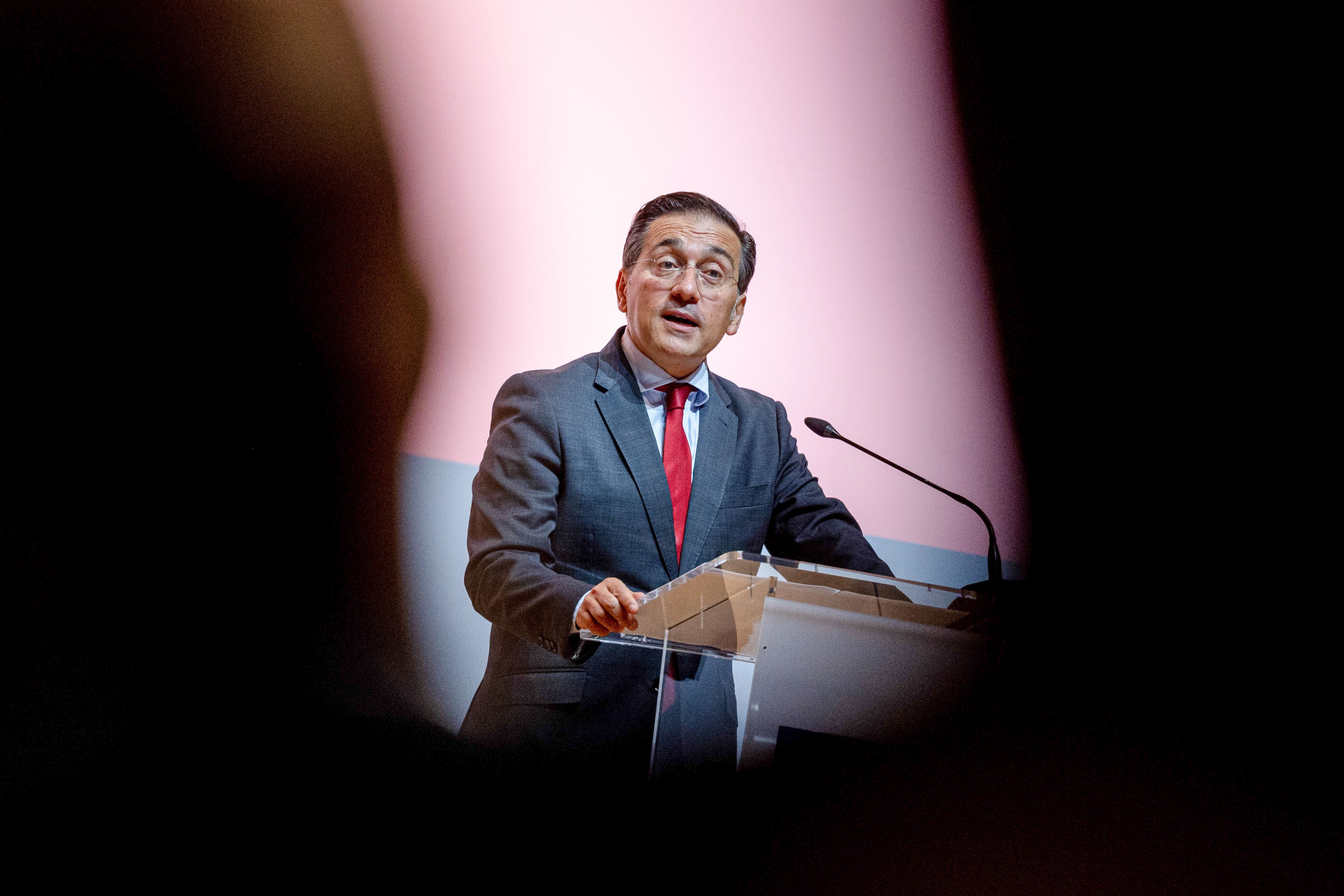 El ministro de Asuntos Exteriores, José Manuel Albares, presenta la estrategia de Acción Exterior de España para los próximos tres años, este jueves, en el Ministerio de Asuntos Exteriores.