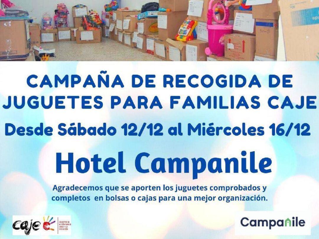 Cartel de la recogida solidaria de juguetes organizada por el colectivo CAJE.