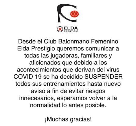 Entrenamientos suspendidos