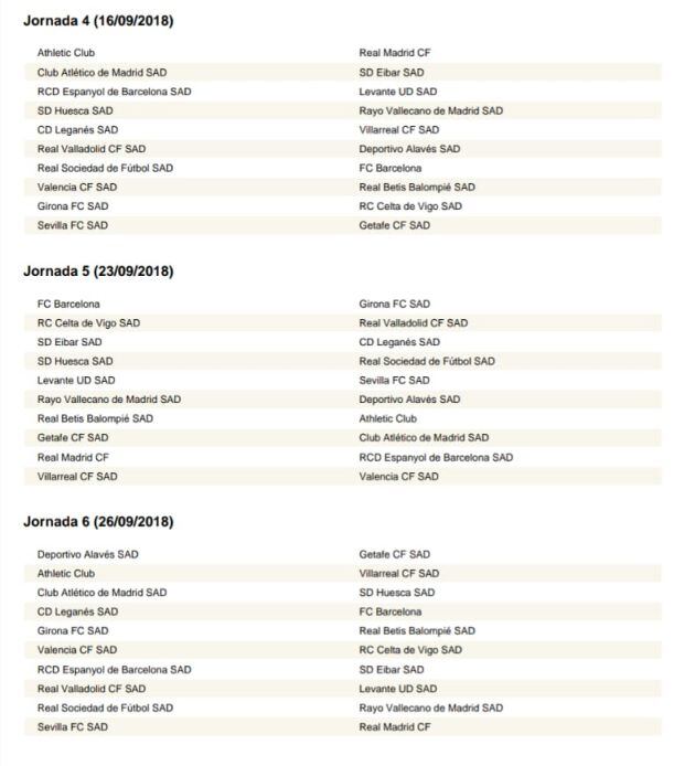 Calendario completo de LaLiga
