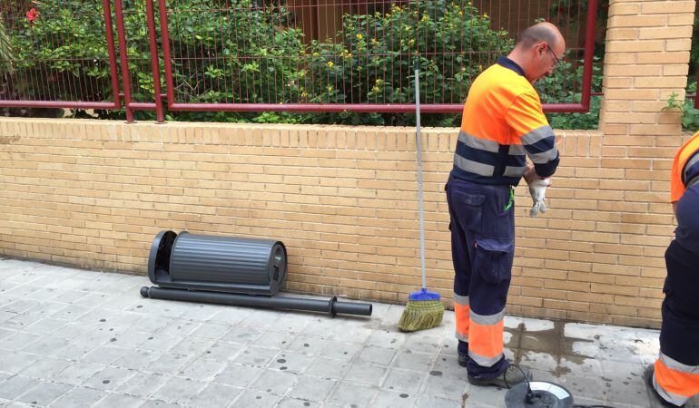 Operarios de la limpieza trabajan en una calle de Alicante