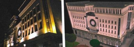 Fachada del Ayuntamiento y recreación con la futura iluminación