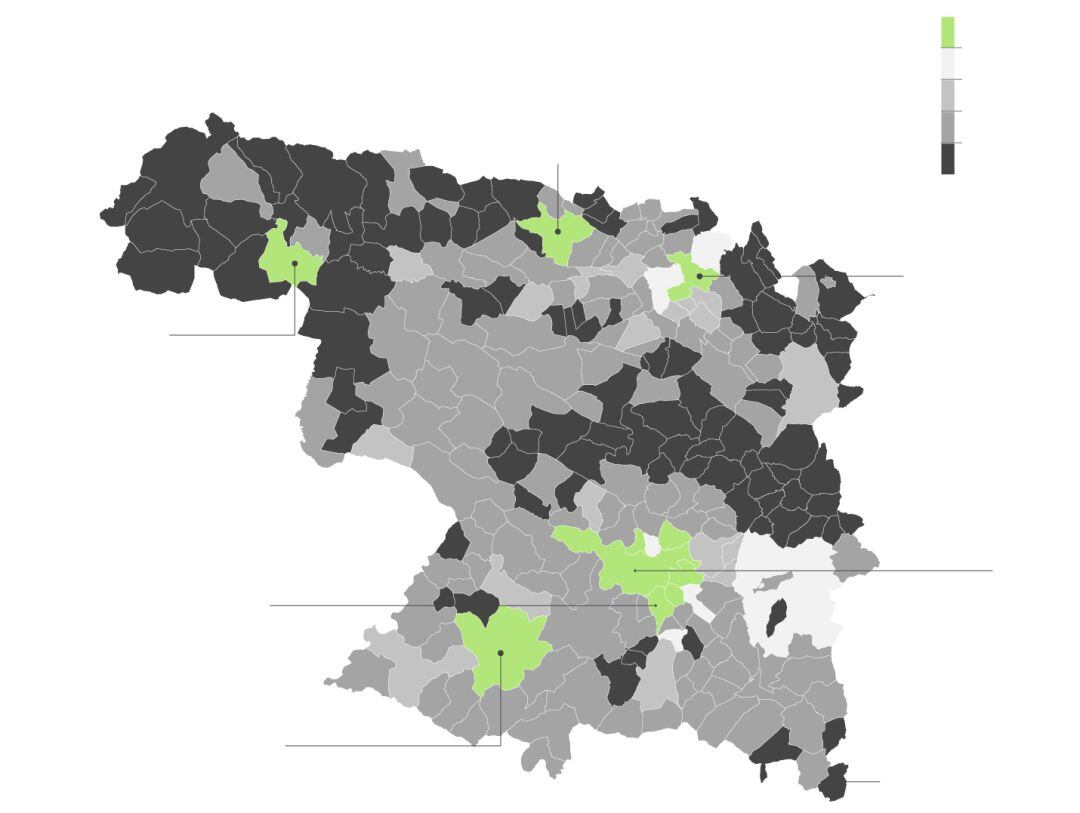 Mapa de la despoblación sufrida por la provincia desde 1950