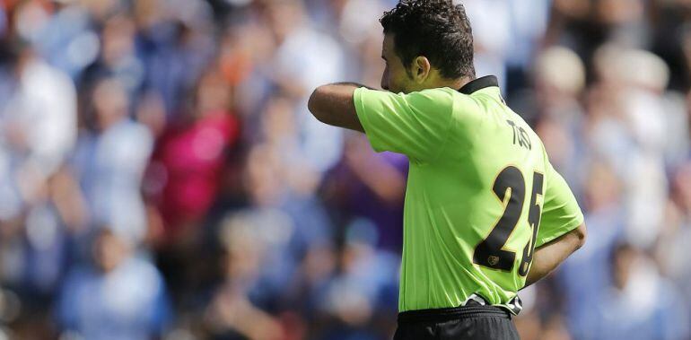 Toño, durante el partido con el Rayo