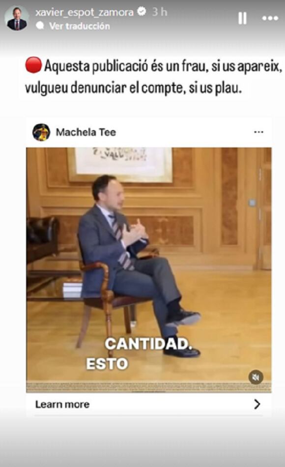 Denúncia del cap de Govern, Xavier Espot, de suplantació a les xarxes amb IA amb la intenció d&#039;estafar usuaris.