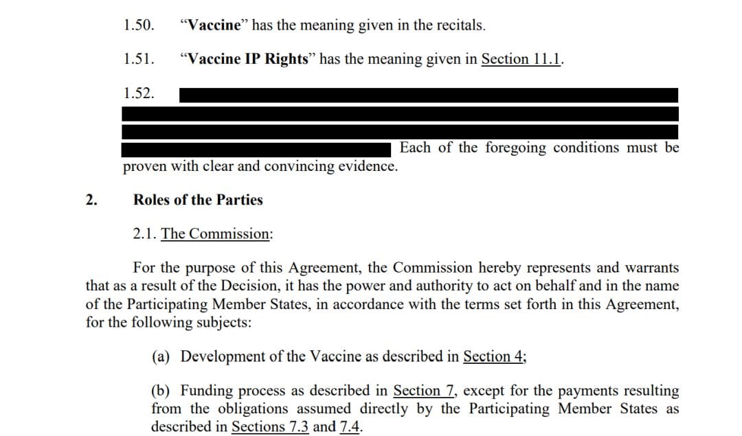 Extracto del contrato de Astrazenca con la Comisión Europea.