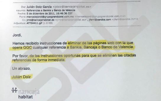 Bancaja ordenó “eliminar de forma inmediata” toda referencia a la inversión de “Bankia, Bancaja o Banco de Valencia”