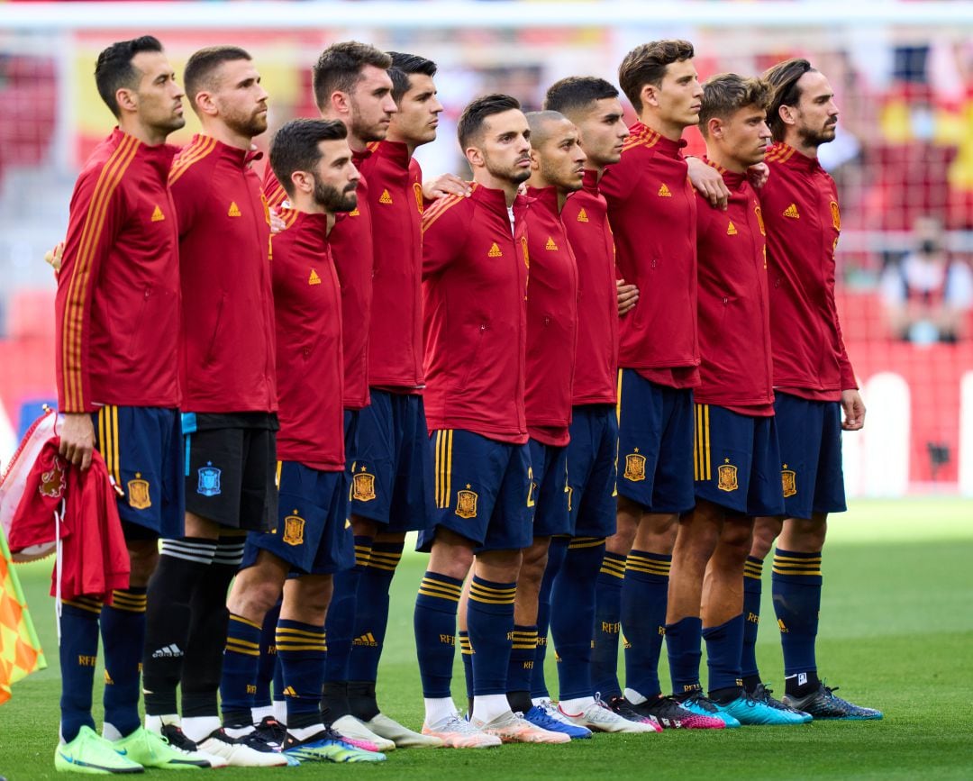 El equipo de la selección española, en el partido previo a la Eurocopa ante Portugal