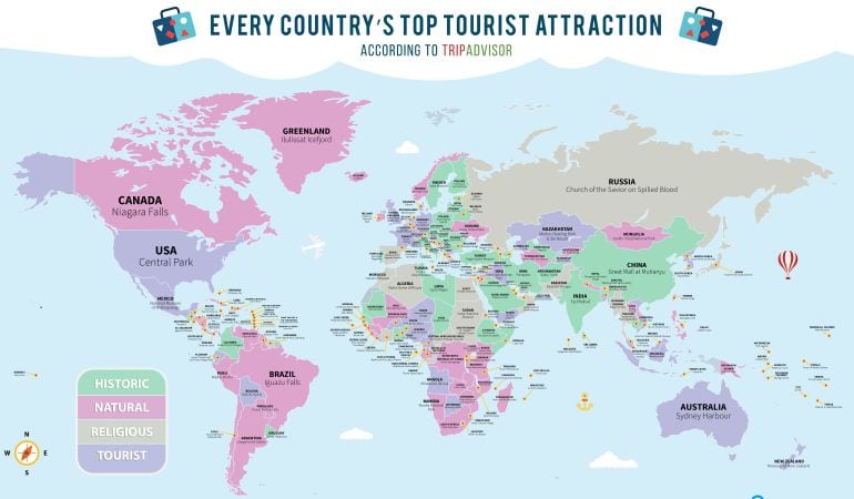 El mapa de las principales atracciones turísticas.