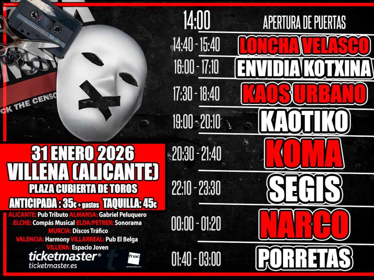 El Festival “Fck Censorship Fest” llena de rock la Plaza de toros de Villena