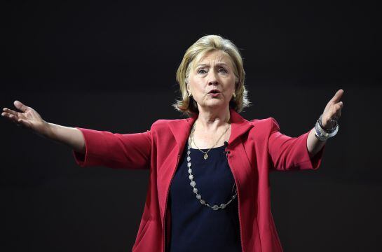 (FILES) This September 5, 2014 file photo shows former US Secretary of State Hillary Clinton as she delivers a speech during a conference at the National Auditorium in Mexico City. Hillary Clinton launched her bid April 12, 2015 to become the first woman 