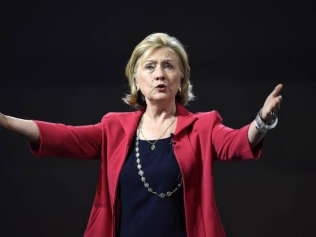 (FILES) This September 5, 2014 file photo shows former US Secretary of State Hillary Clinton as she delivers a speech during a conference at the National Auditorium in Mexico City. Hillary Clinton launched her bid April 12, 2015 to become the first woman