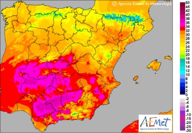 Previsión temperaturas 14/07/14.