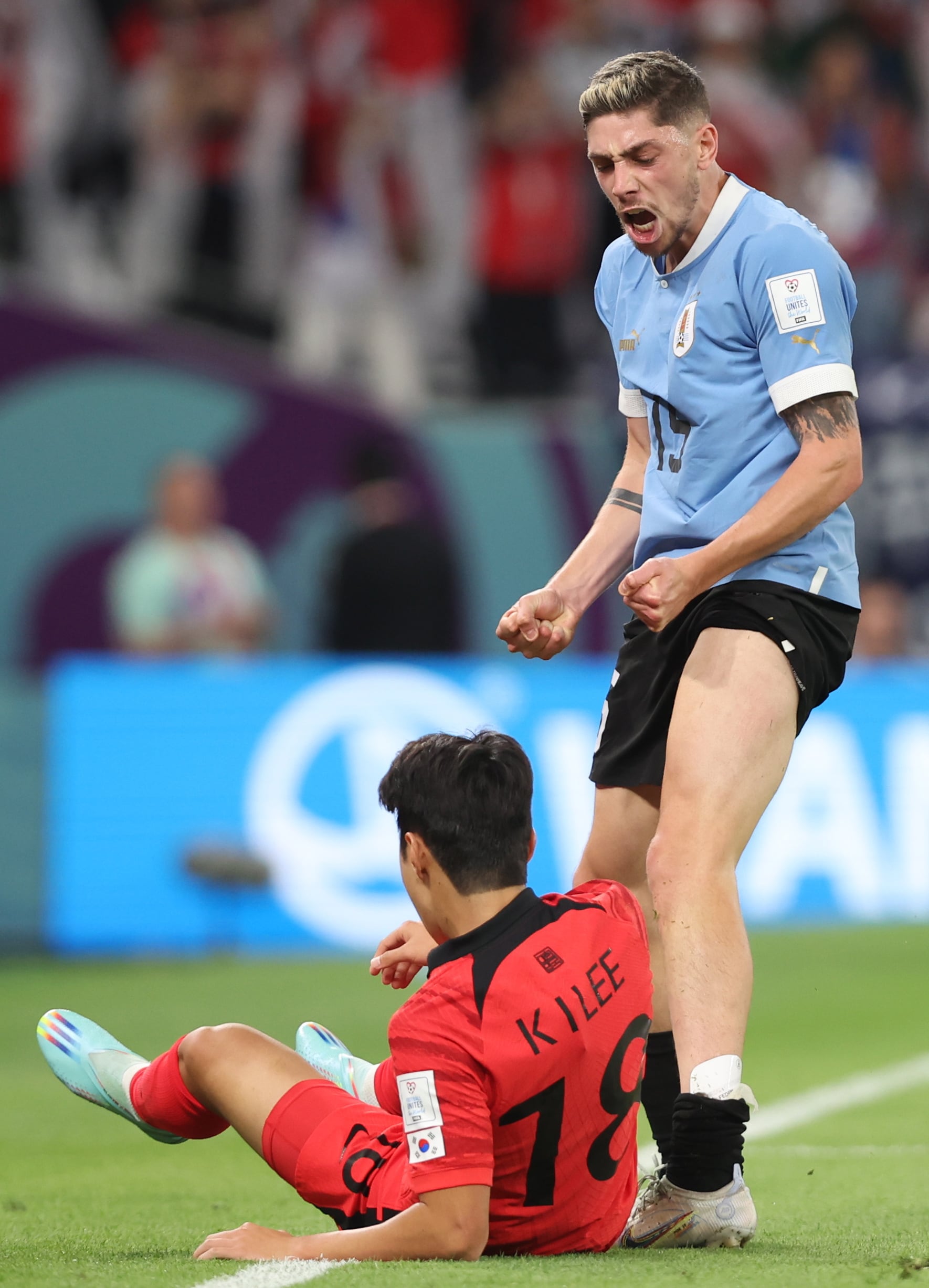 Fede Valverde celebrando su acción antet Kangin Lee 