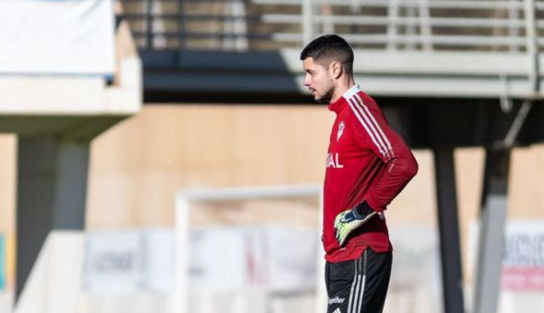 Bernabé Barragán durante un entrenamiento con el Albacete