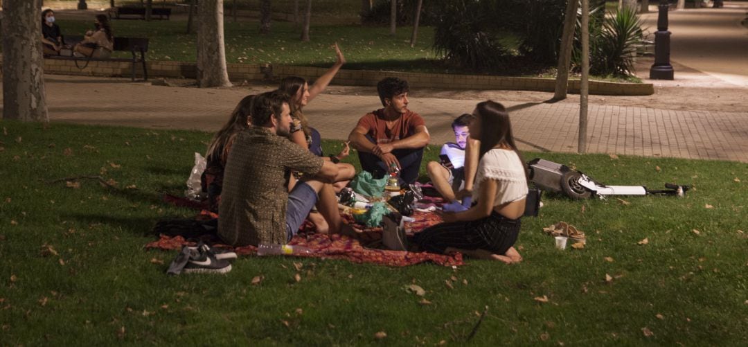 Un grupo de jóvenes en un parque de Madrid.