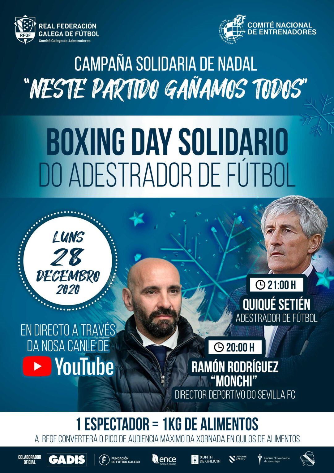 Monchi e Quique Setién, protagonistas o 28 de decembro no Boxing Day Solidario da RFGF