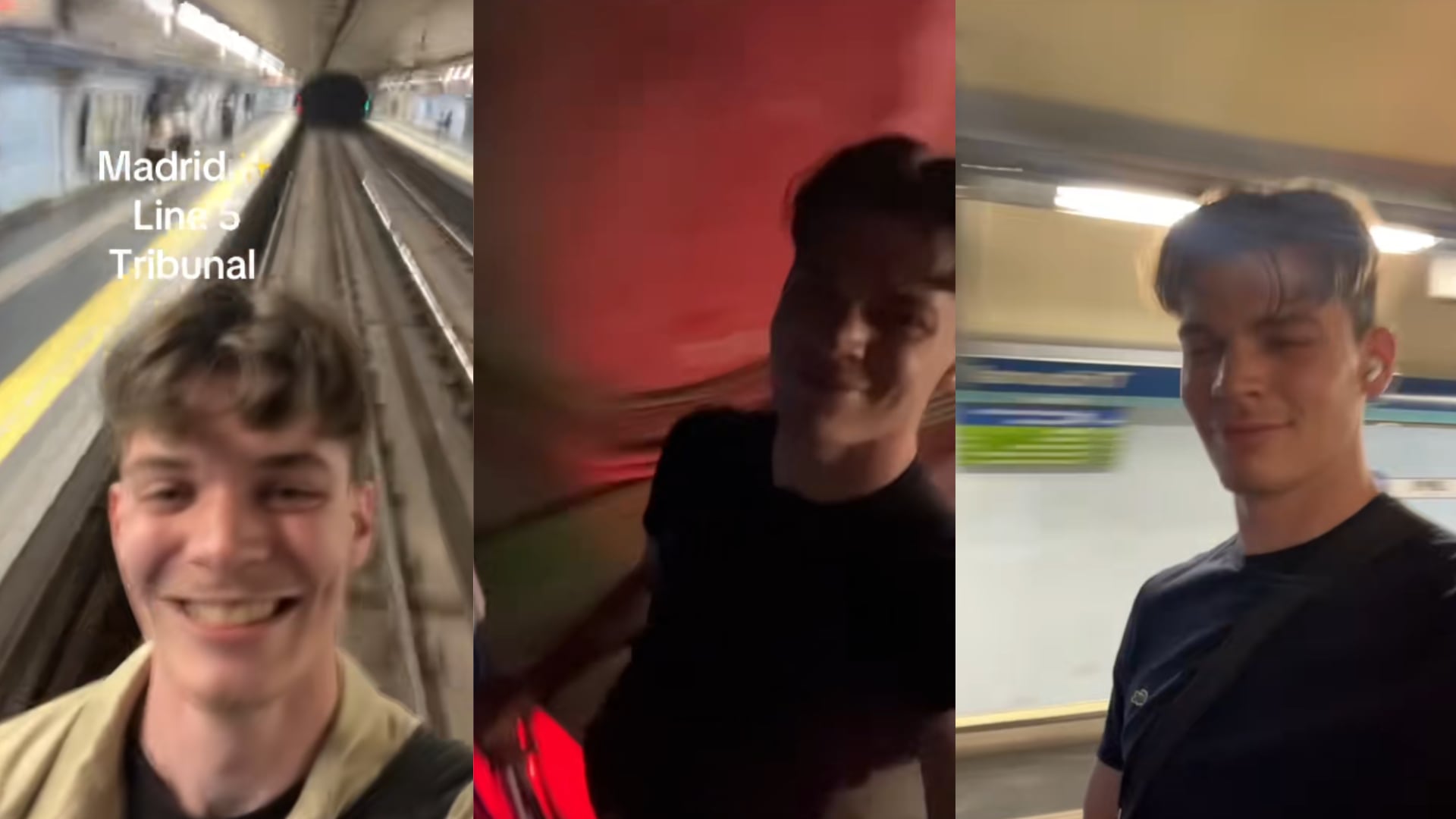 El joven colgado en el último vagón de un metro en Madrid