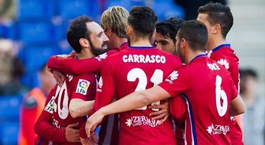 El Atlético celebra el gol ante el Espanyol