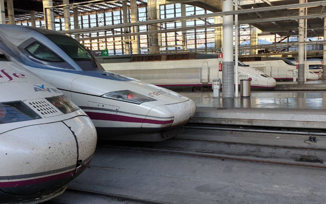 Trenes de Renfe en la estación de Puerta de Atocha en Madrid 