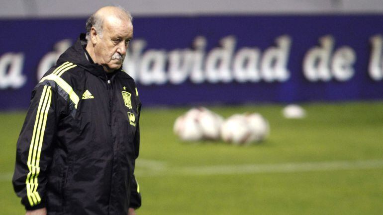 GRA330. VIGO (PONTEVEDRA), 17/11/2014.- El seleccionador español, Vicente del Bosque, durante el entrenamiento efectuado esta tarde en el estadio de Balaídos, en Vigo, en la víspera del partido amistoso que les enfrenta mañana a Alemania. EFE/ Salvador Sa